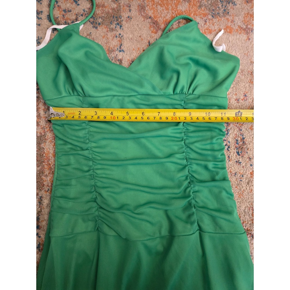 Y2K Green Spaghetti‎ Strap Dress Ruched Ruby Rox size small - Picture 7 of 7